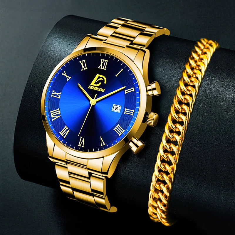 Luxury Stainless Steel Calendar Quartz Men's Business Watch