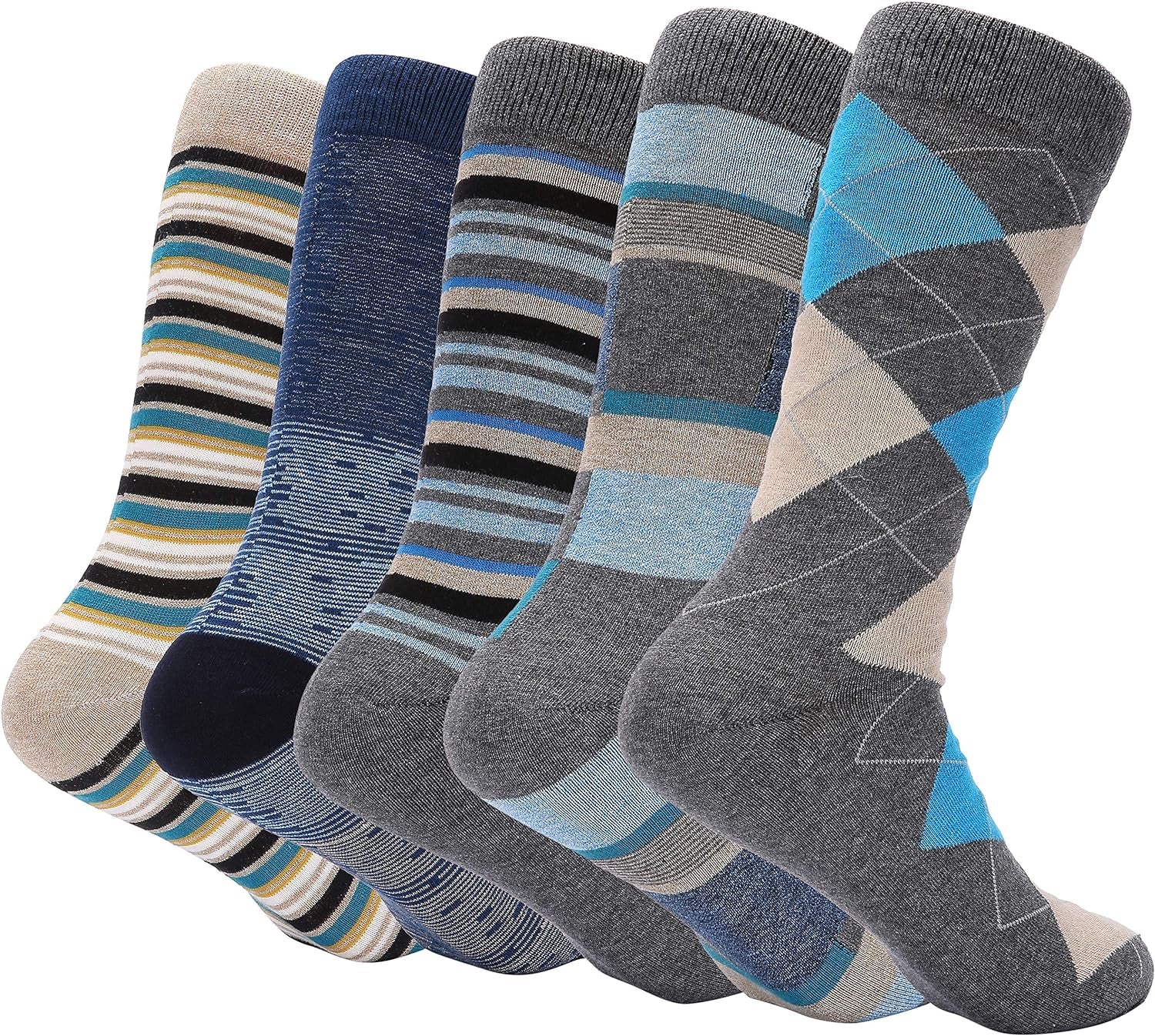  Men's Patterned Dress Socks, Fashion Cotton Socks - 5 Pack 