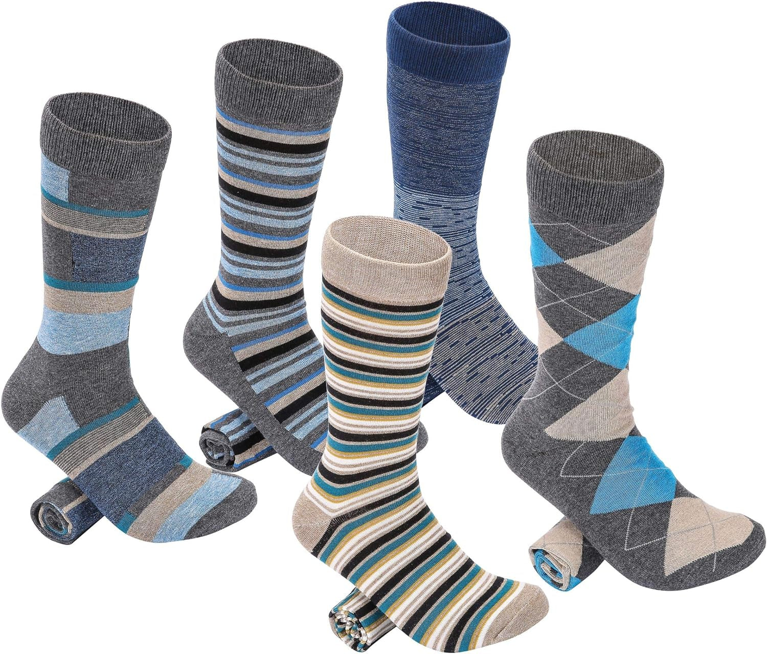  Men's Patterned Dress Socks, Fashion Cotton Socks - 5 Pack 