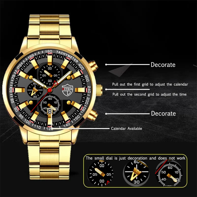 Luxury Stainless Steel Men's Business Calendar Watch