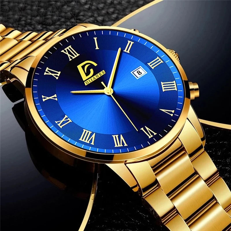 Luxury Stainless Steel Calendar Quartz Men's Business Watch