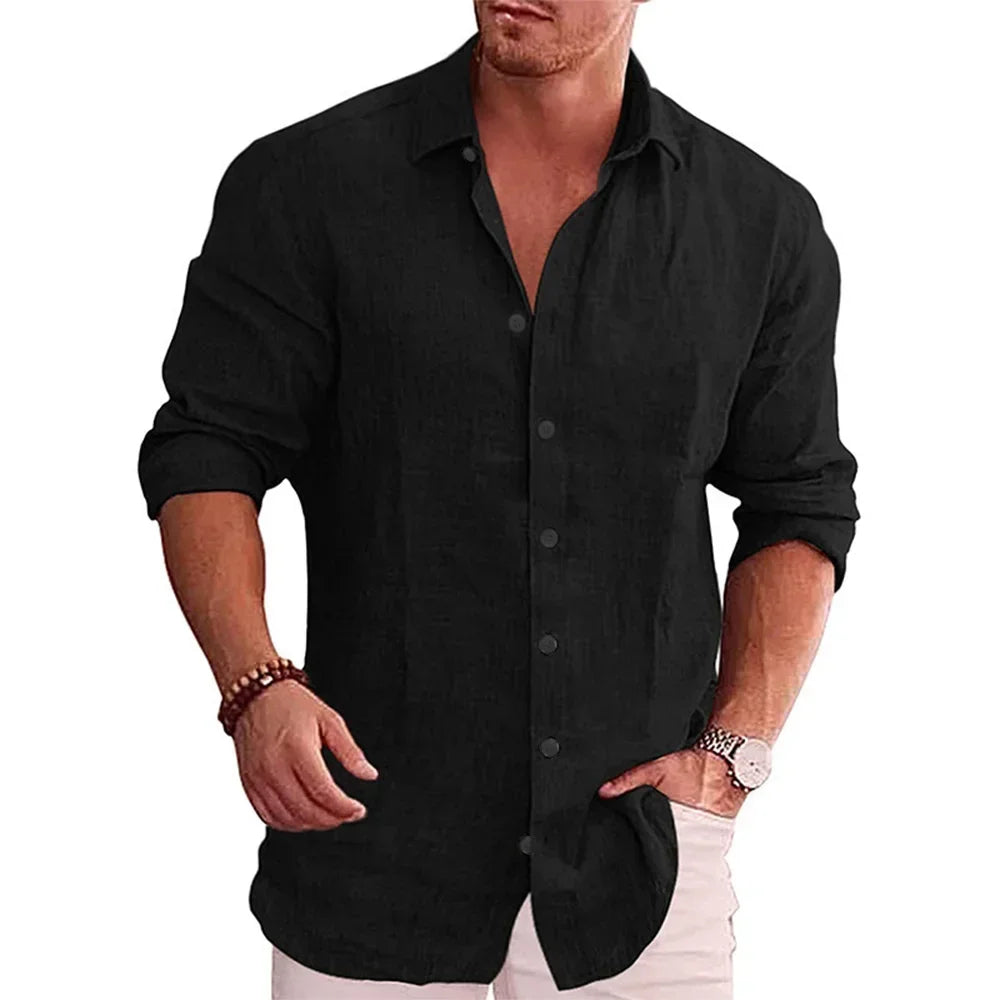 Cotton Linen Autumn  Men's Long Sleeve Shirt