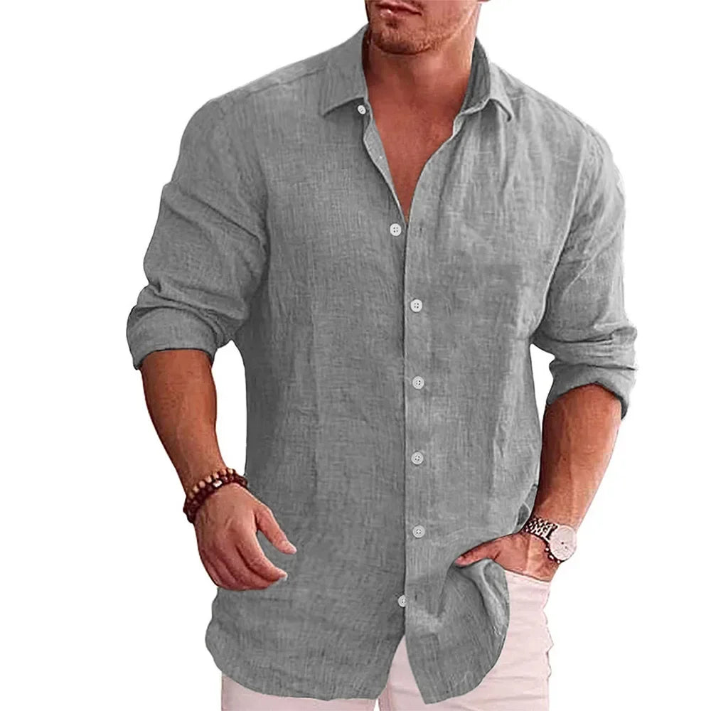 Cotton Linen Autumn  Men's Long Sleeve Shirt