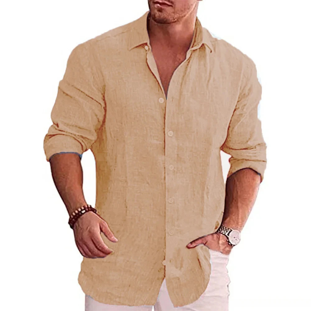 Cotton Linen Autumn  Men's Long Sleeve Shirt