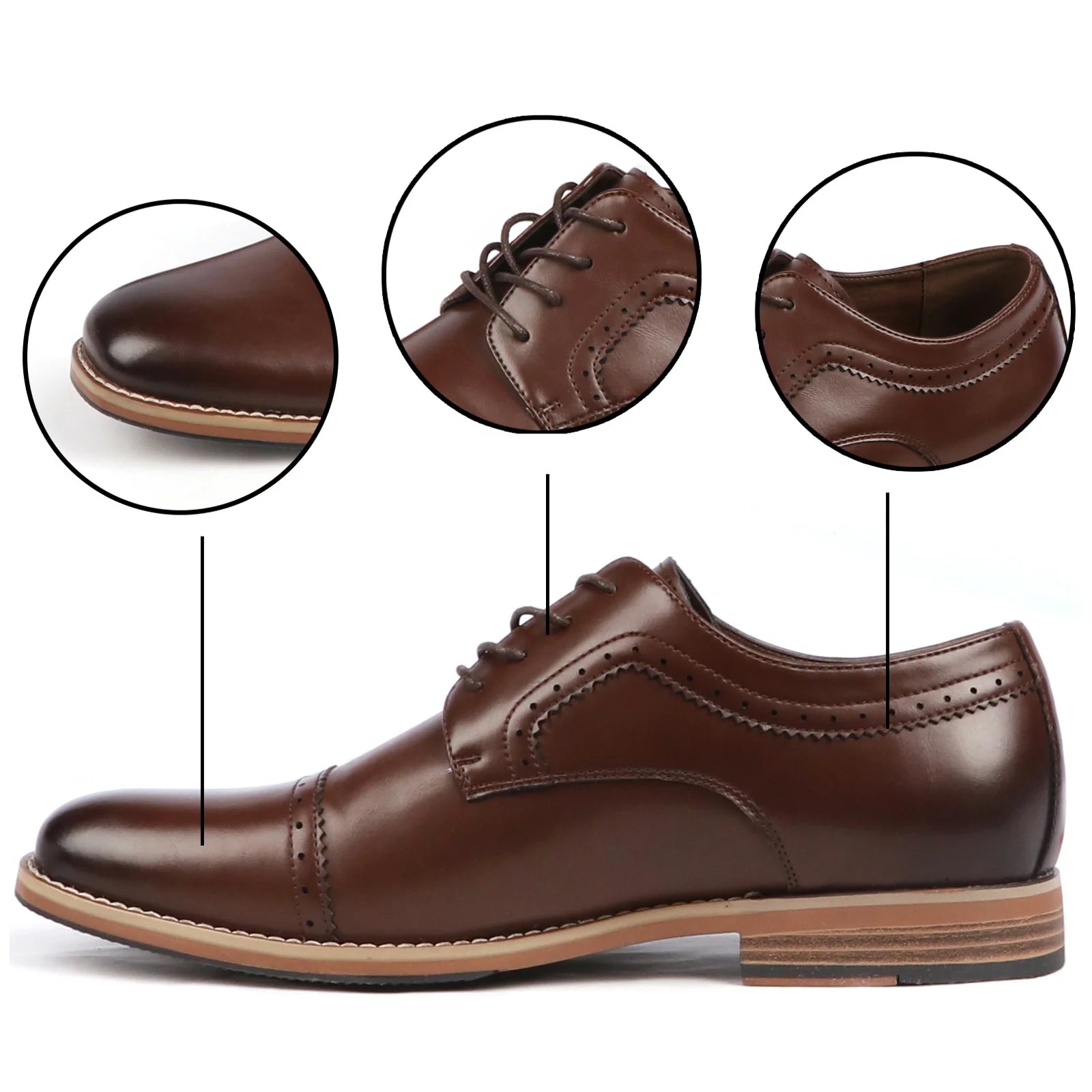 Mens Brown Dress Shoes Wingtip Lace up 