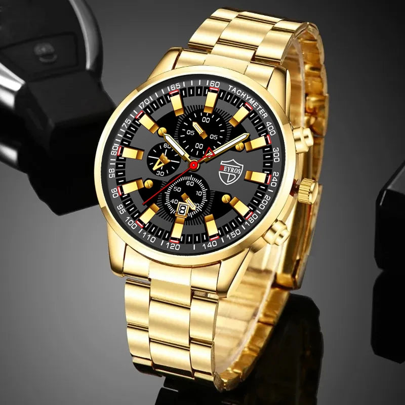 Luxury Stainless Steel Men's Business Calendar Watch