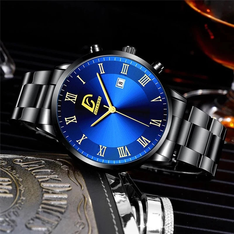 Luxury Stainless Steel Calendar Quartz Men's Business Watch