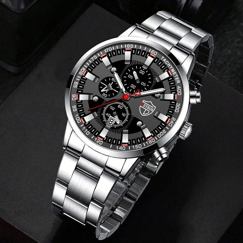 Luxury Stainless Steel Men's Business Calendar Watch