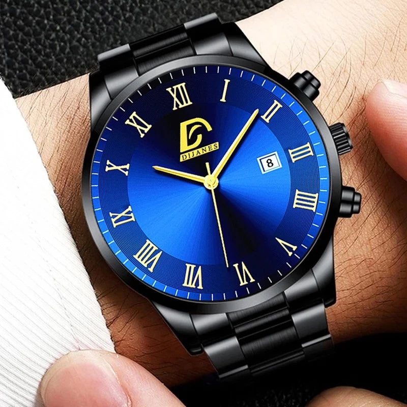 Luxury Stainless Steel Calendar Quartz Men's Business Watch