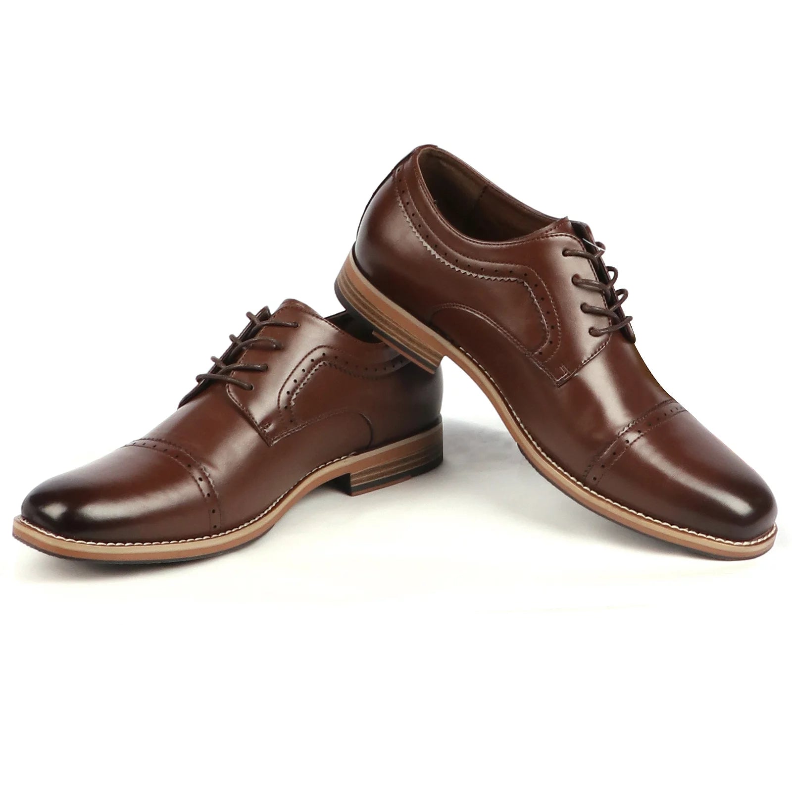 Mens Brown Dress Shoes Wingtip Lace up 